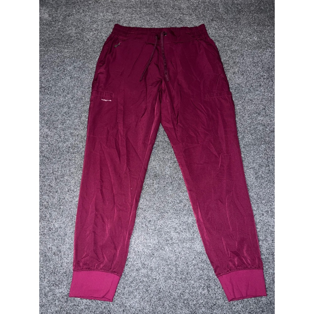 HH Works by Healing Hands Women Medium Burgundy Scrub Joggers Performance Pants